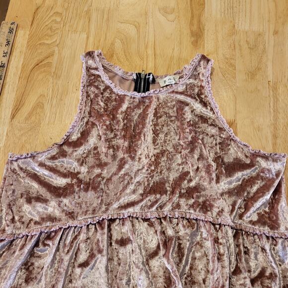 POL Pink Crushed Velvet Tank Mini Dress Zip Back Detail Empire Waist L - Picture 4 of 12